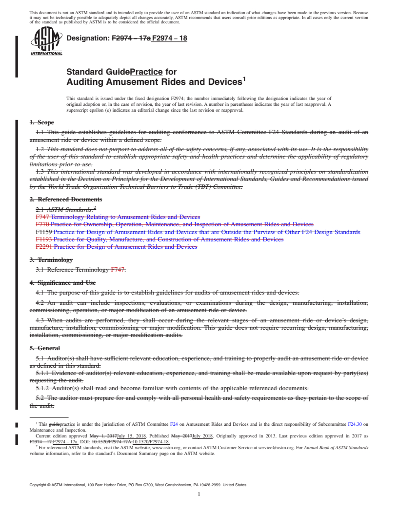 REDLINE ASTM F2974-18 - Standard Practice for Auditing Amusement Rides and Devices