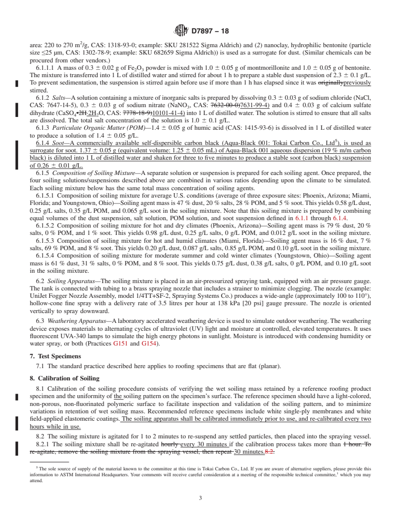 REDLINE ASTM D7897-18 - Standard Practice for Laboratory Soiling and Weathering of Roofing Materials to Simulate Effects of Natural Exposure on Solar Reflectance and Thermal Emittance