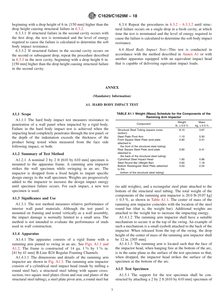 ASTM C1629/C1629M-18 - Standard Classification for  Abuse-Resistant Nondecorated Interior Gypsum Panel Products  and Fiber-Reinforced Cement Panels