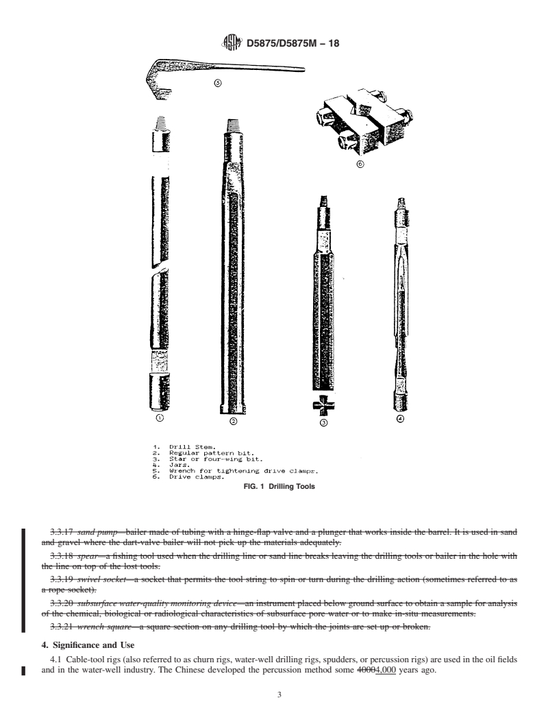 REDLINE ASTM D5875/D5875M-18 - Standard Guide for  Use of Cable-Tool Drilling and Sampling Methods for Geoenvironmental  Exploration and Installation of Subsurface Water Quality Monitoring  Devices