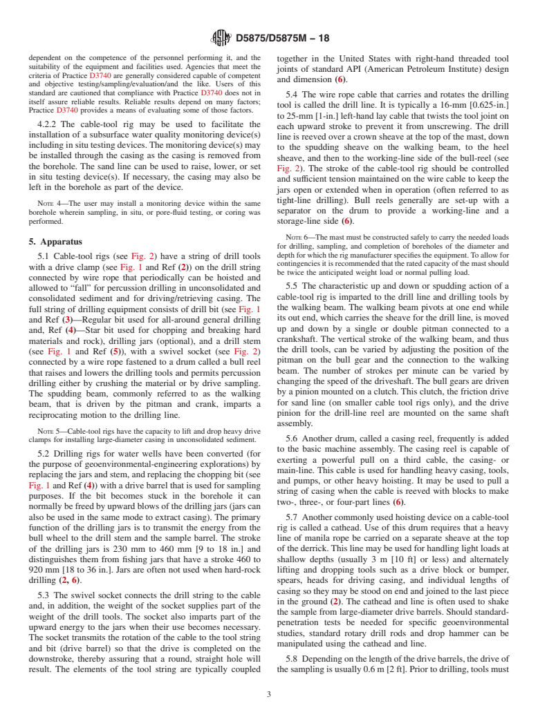 ASTM D5875/D5875M-18 - Standard Guide for  Use of Cable-Tool Drilling and Sampling Methods for Geoenvironmental  Exploration and Installation of Subsurface Water Quality Monitoring  Devices