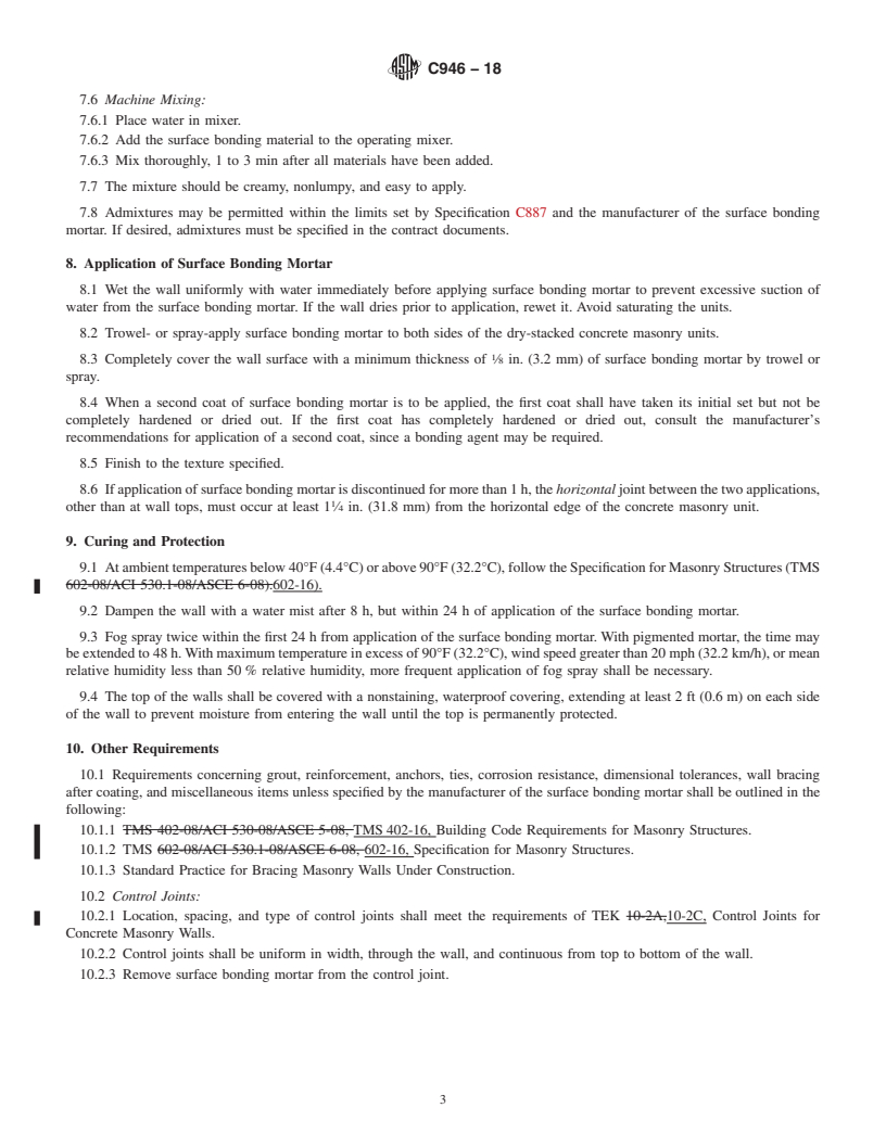 REDLINE ASTM C946-18 - Standard Practice for  Construction of Dry-Stacked, Surface-Bonded Walls