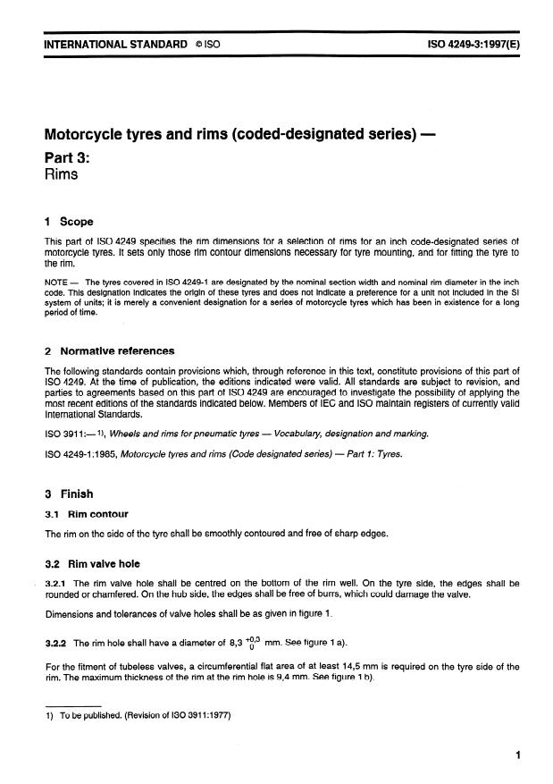 ISO 4249-3:1997 - Motorcycle tyres and rims (code-designated series)