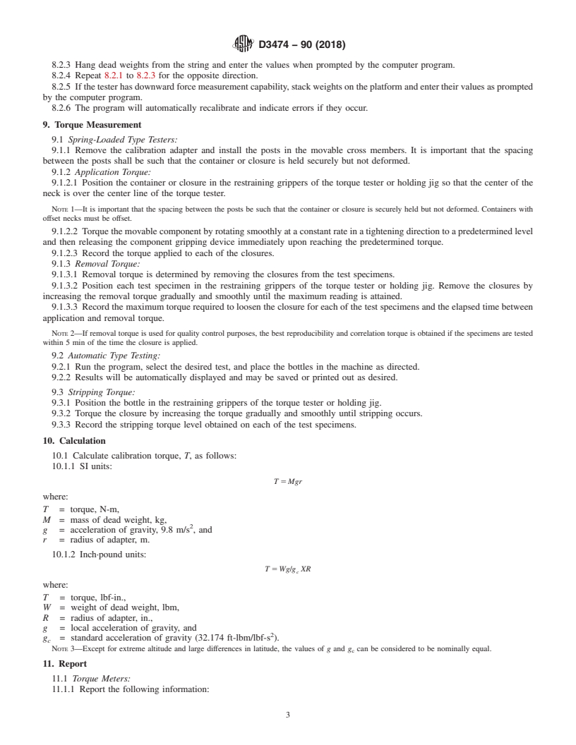 REDLINE ASTM D3474-90(2018) - Standard Practice for Calibration and Use of Torque Meters Used in Packaging Applications
