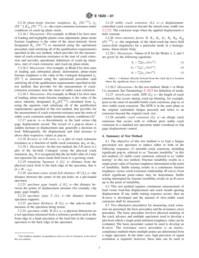 ASTM E1820-01 - Standard Test Method for Measurement of Fracture Toughness