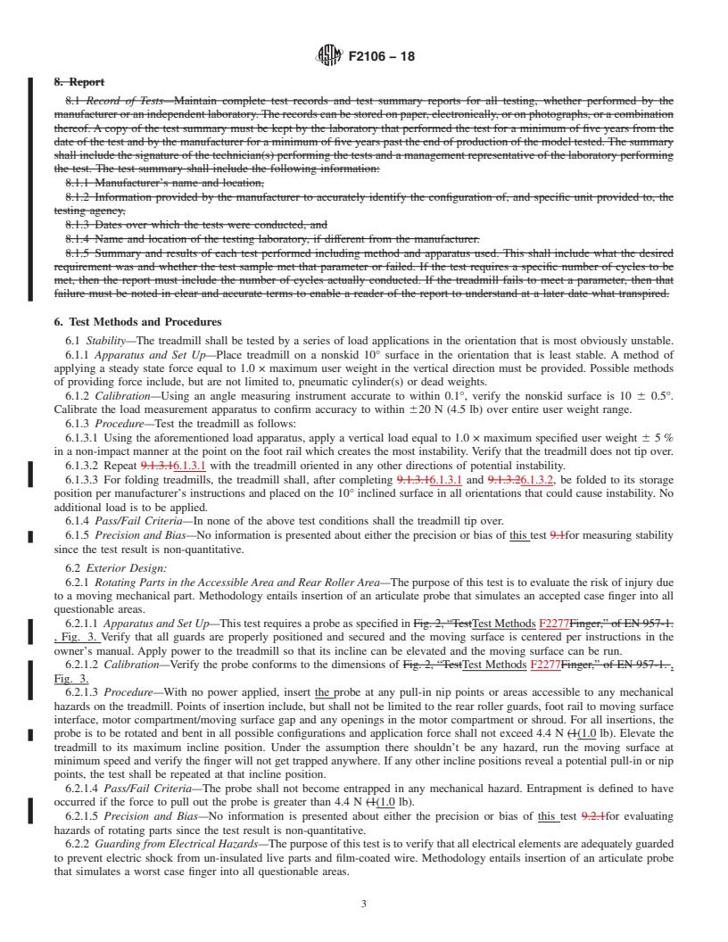 REDLINE ASTM F2106-18 - Standard Test Methods for  Evaluating Design and Performance Characteristics of Motorized  Treadmills