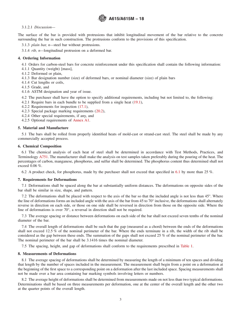 REDLINE ASTM A615/A615M-18 - Standard Specification for  Deformed and Plain Carbon-Steel Bars for Concrete Reinforcement