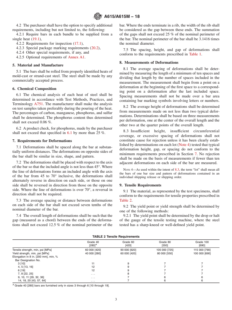 ASTM A615/A615M-18 - Standard Specification for  Deformed and Plain Carbon-Steel Bars for Concrete Reinforcement