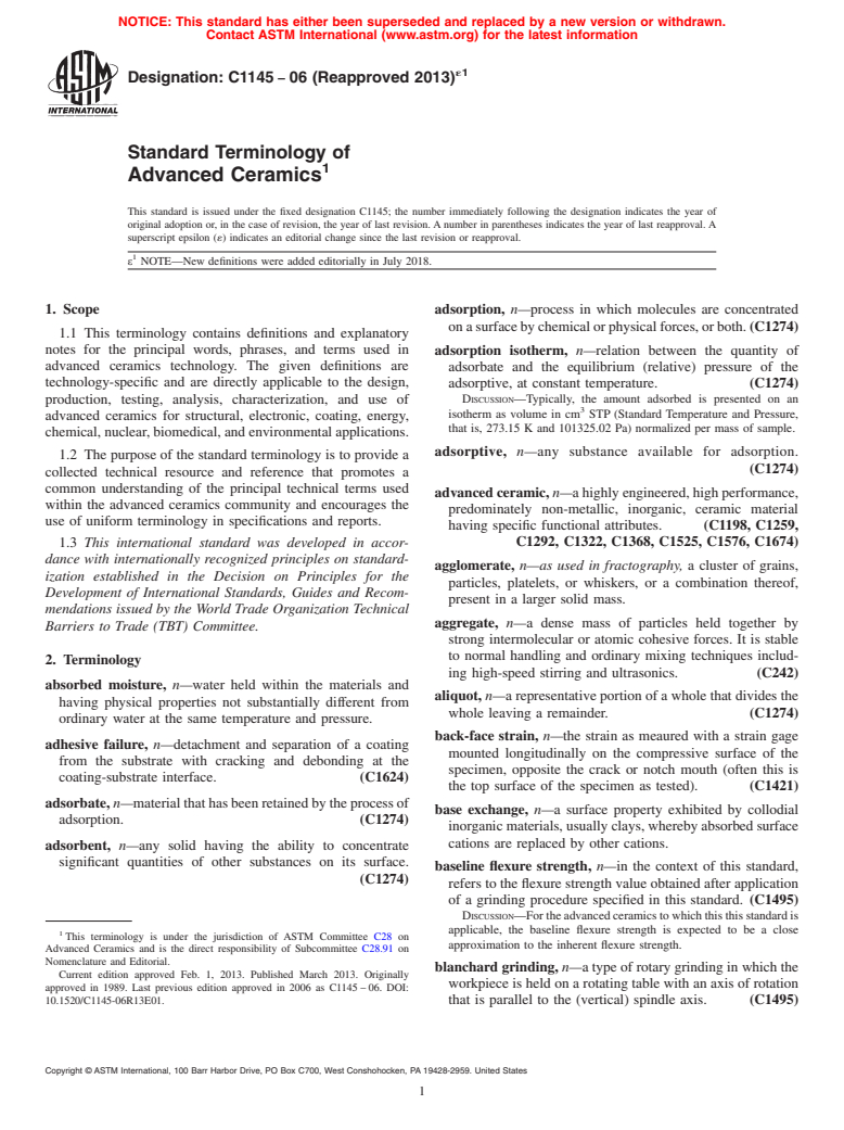 ASTM C1145-06(2013)e1 - Standard Terminology of  Advanced Ceramics