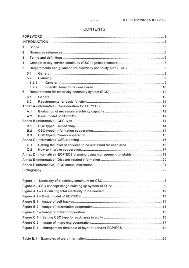 IEC 63152:2020 IEC 63152:2020 - Smart cities - City service continuity against disasters - The role of the electrical supply - Page 4 preview