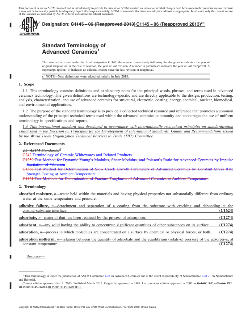 REDLINE ASTM C1145-06(2013)e1 - Standard Terminology of  Advanced Ceramics