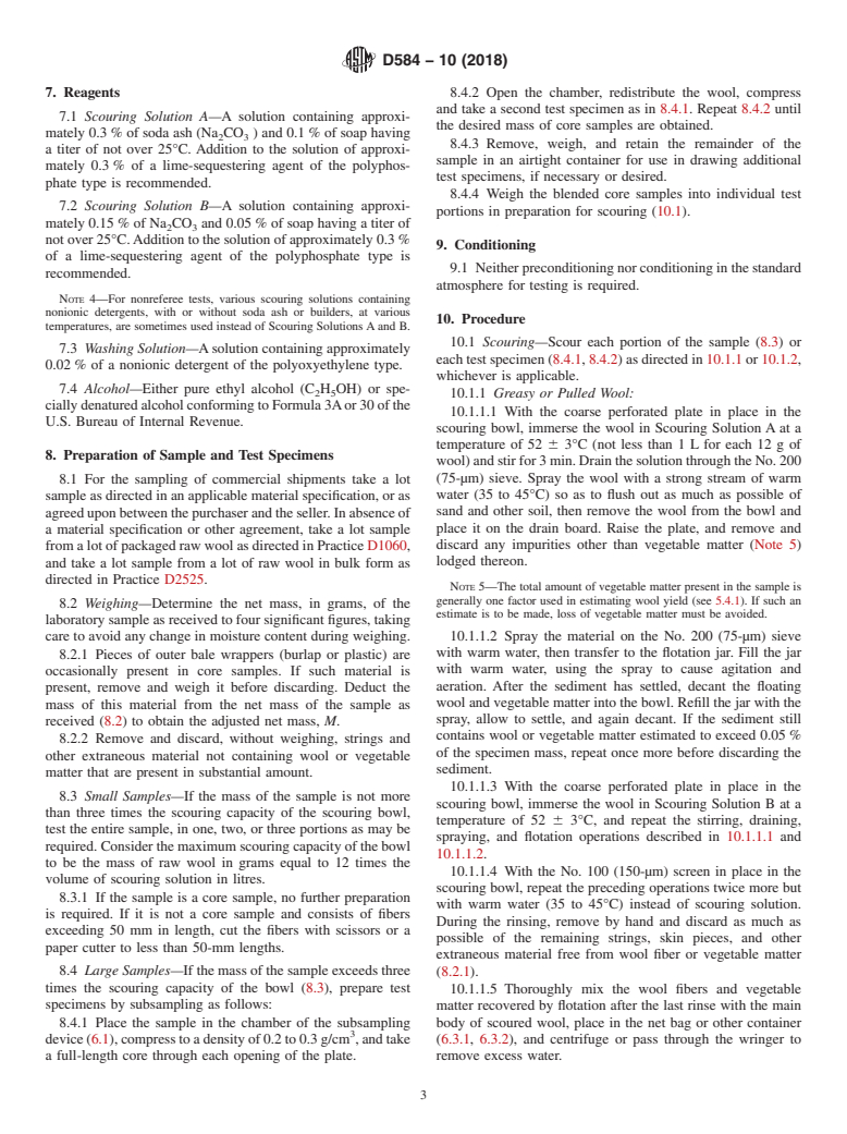 ASTM D584-10(2018) - Standard Test Method for  Wool Content of Raw Wool&#x2014;Laboratory Scale