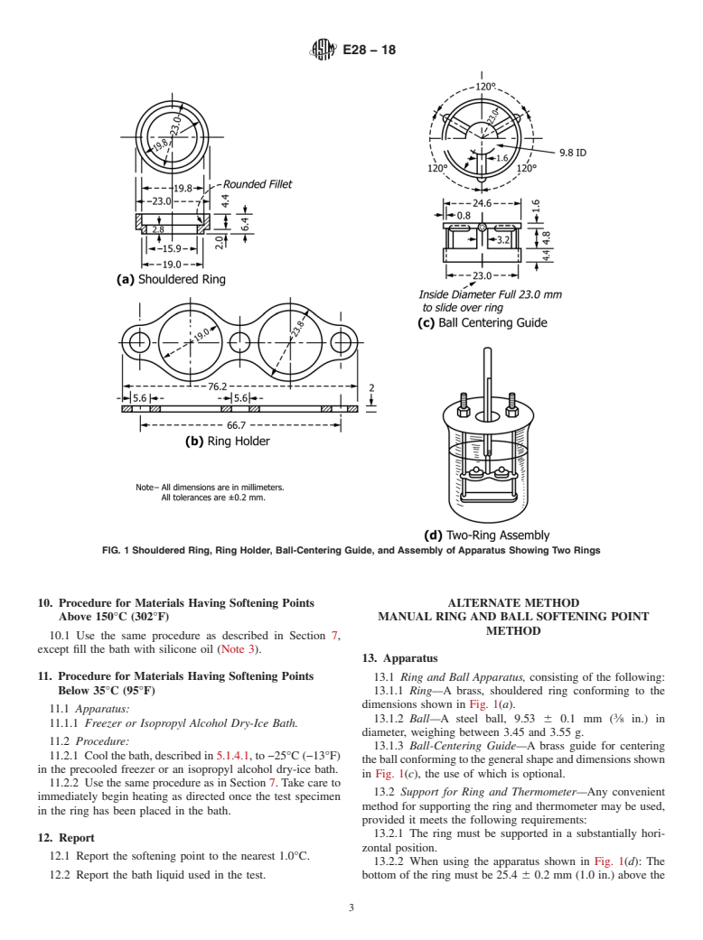 ASTM E28-18 - Standard Test Methods for Softening Point of Resins Derived from Pine Chemicals and Hydrocarbons,  by Ring-and-Ball  Apparatus