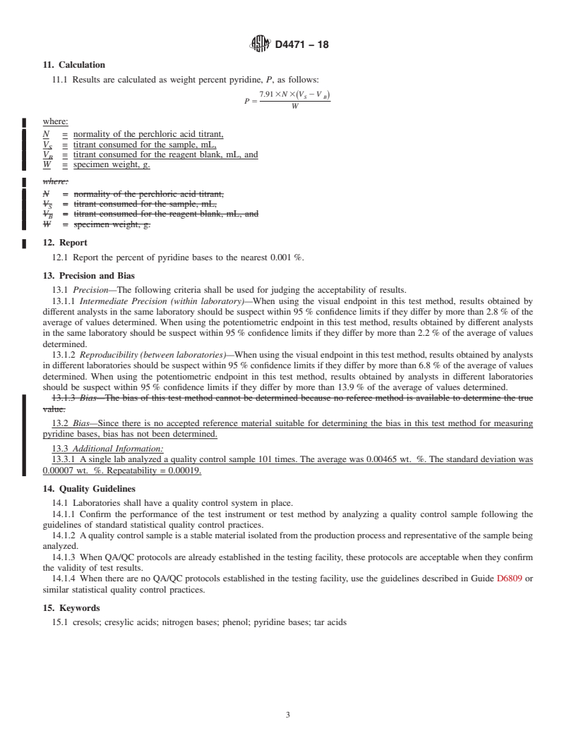 REDLINE ASTM D4471-18 - Standard Test Method for Pyridine Bases in Cresylic Acid by Direct Titration