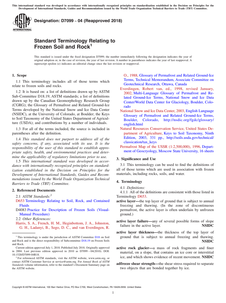 ASTM D7099-04(2018) - Standard Terminology Relating to Frozen Soil and Rock