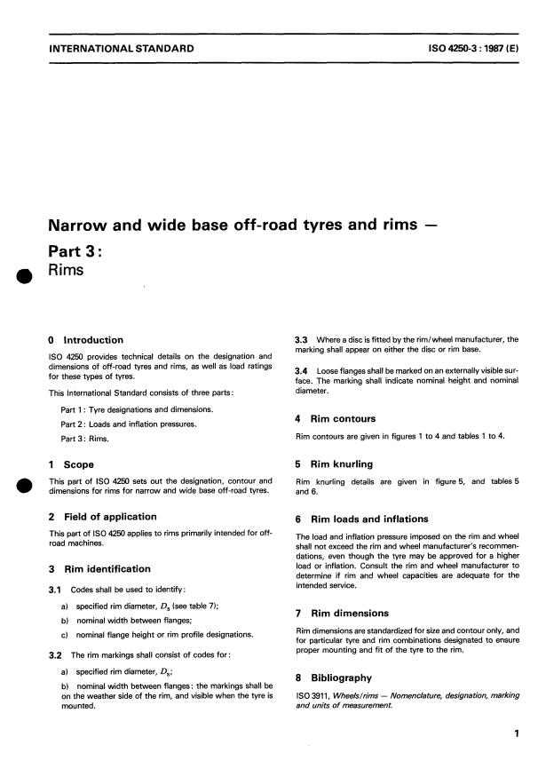 ISO 4250-3:1987 - Narrow and wide base off-road tyres and rims