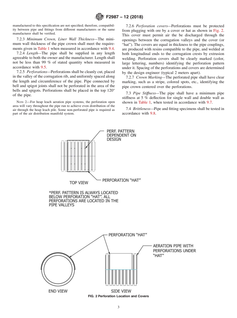 ASTM F2987-12(2018) - Standard Specification for Corrugated Polyethylene Pipe and Fittings for Mine Heap Leach  Aeration Applications