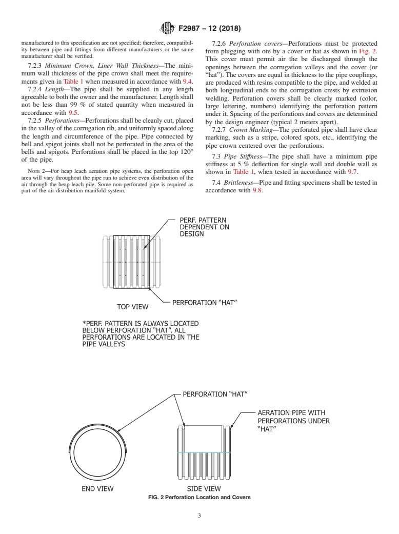 ASTM F2987-12(2018) - Standard Specification for Corrugated Polyethylene Pipe and Fittings for Mine Heap Leach  Aeration Applications (Withdrawn 2024)