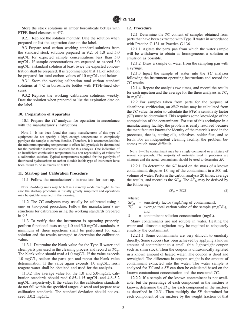 ASTM G144-01 - Standard Test Method for Determination of Residual Contamination of Materials and Components by Total Carbon Analysis Using a High-Temperature Combustion Analyzer