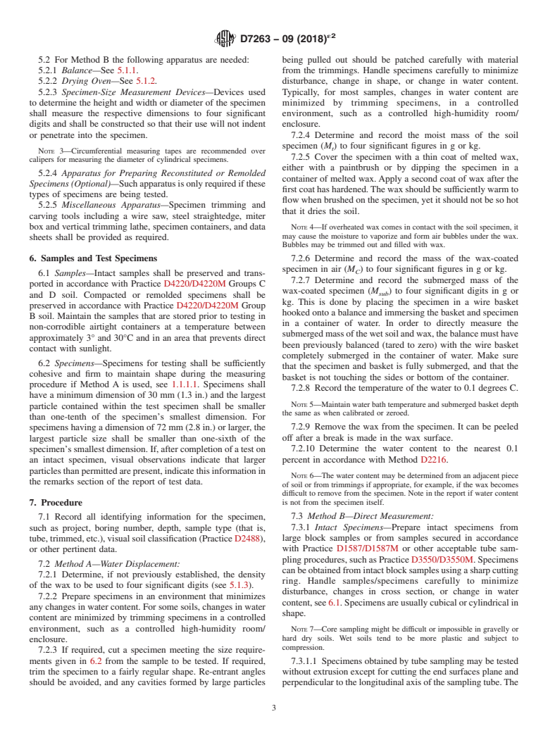 ASTM D7263-09(2018)e2 - Standard Test Methods for Laboratory Determination of Density (Unit Weight) of Soil Specimens