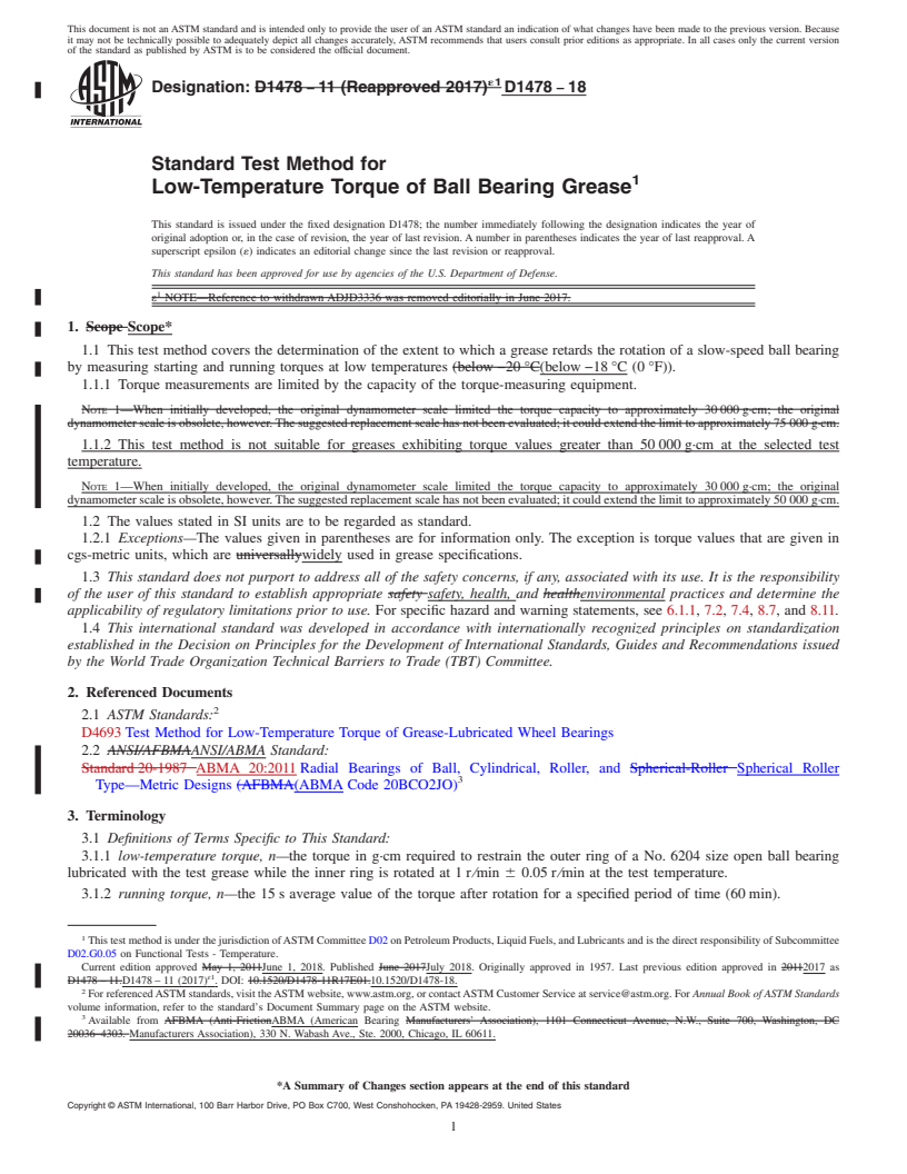 REDLINE ASTM D1478-18 - Standard Test Method for  Low-Temperature Torque of Ball Bearing Grease