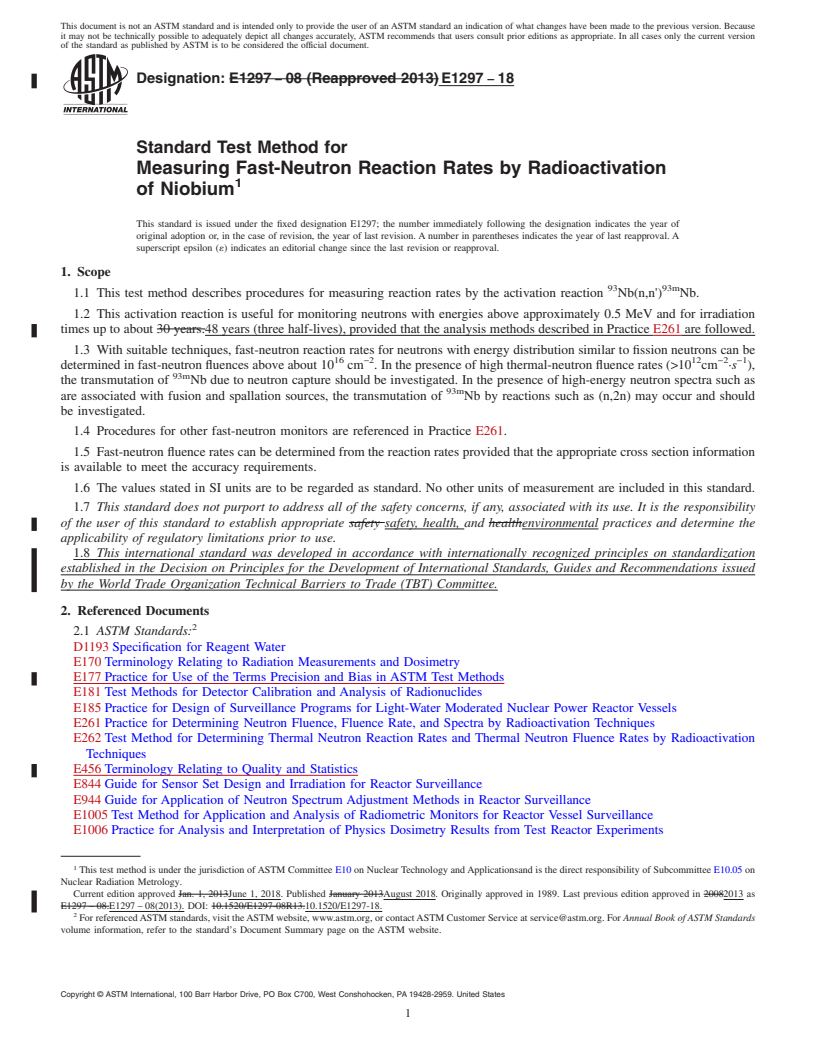 REDLINE ASTM E1297-18 - Standard Test Method for  Measuring Fast-Neutron Reaction Rates by Radioactivation of  Niobium