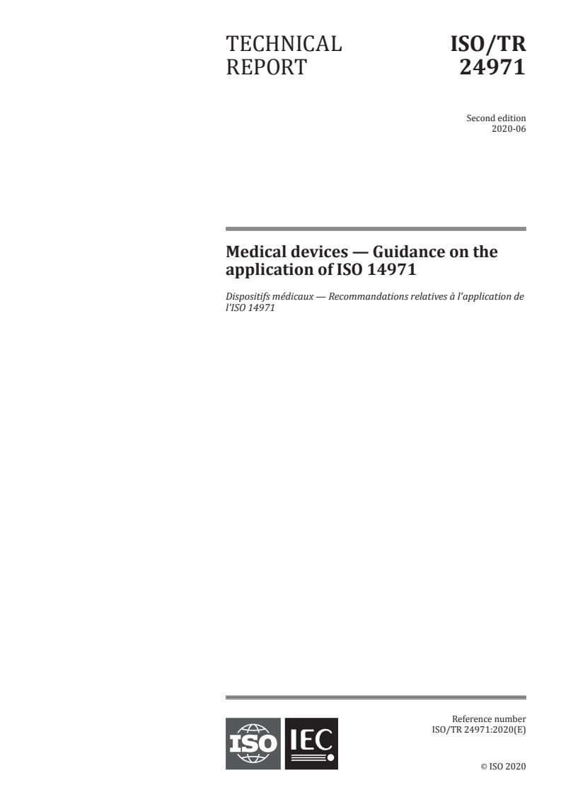 ISO TR 24971:2020 - Medical devices - Guidance on the application of ISO 14971