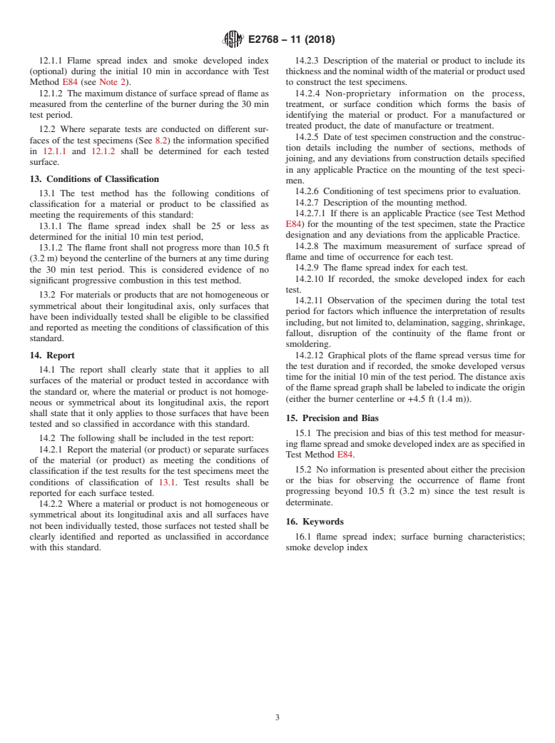 ASTM E2768-11(2018) - Standard Test Method for  Extended Duration Surface Burning Characteristics of Building  Materials (30 min Tunnel Test)