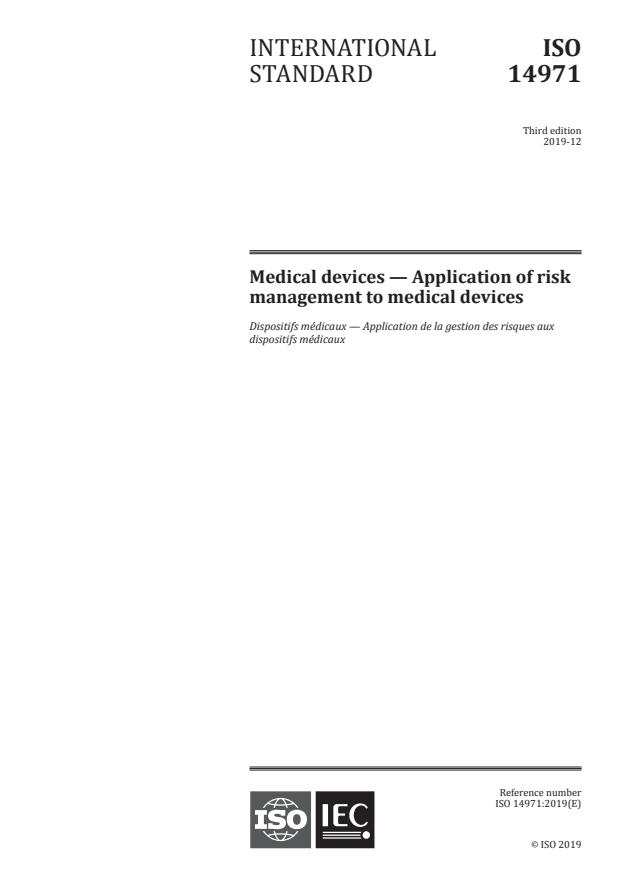ISO 14971:2019 - Medical devices - Application of risk management to medical devices