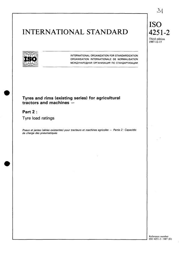 ISO 4251-2:1987 - Tyres and rims (existing series) for agricultural tractors and machines