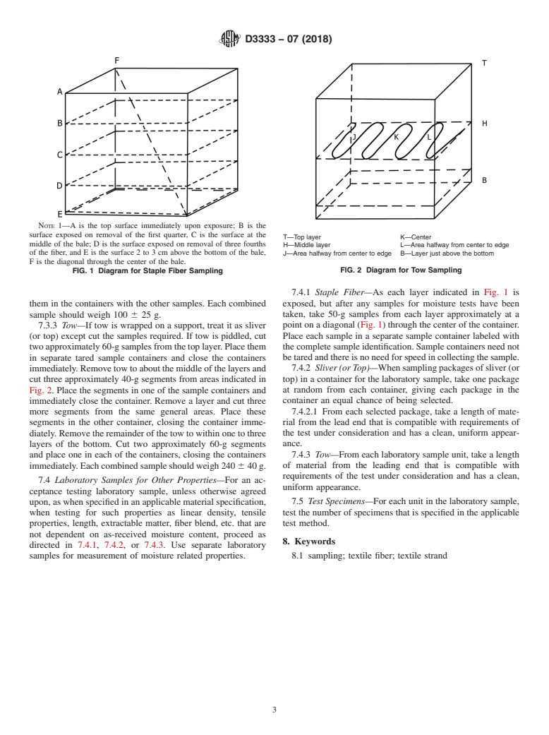 ASTM D3333-07(2018) - Standard Practice for  Sampling Manufactured Staple Fibers, Sliver, or Tow for Testing