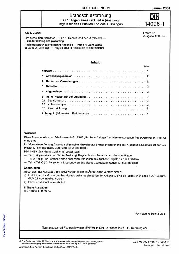 SIST DIN 14096-1:2002 - Brandschutzordnung - Teil 1: Allgemeines und ...