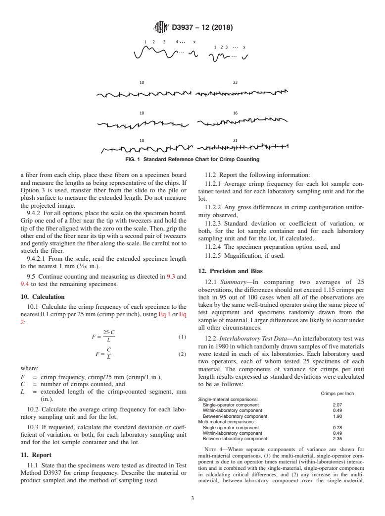 ASTM D3937-12(2018) - Standard Test Method for  Crimp Frequency of Manufactured Staple Fibers