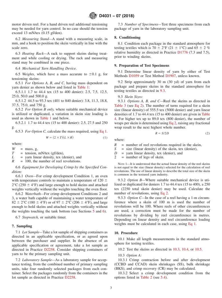 ASTM D4031-07(2018) - Standard Test Method for  Bulk Properties of Textured Yarns