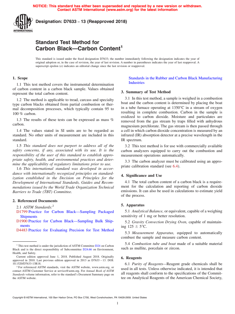 ASTM D7633-13(2018) - Standard Test Method for Carbon Black&#x2014;Carbon Content