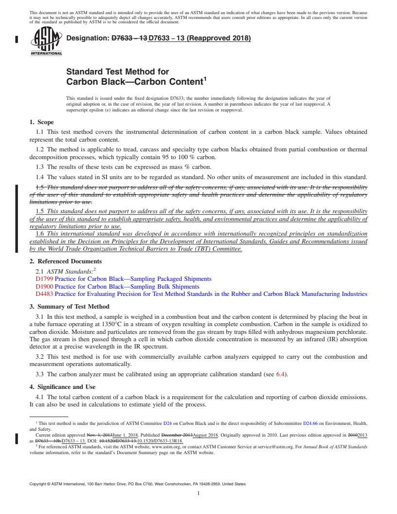 REDLINE ASTM D7633-13(2018) - Standard Test Method for Carbon Black&#x2014;Carbon Content