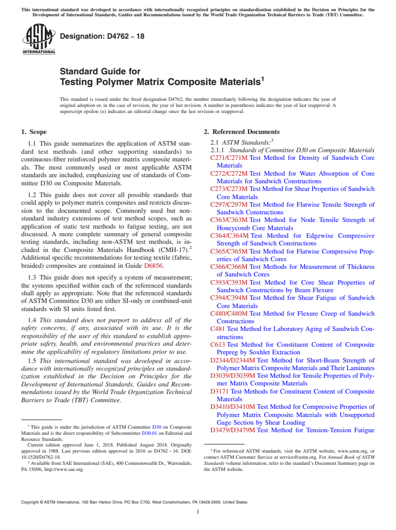 ASTM D4762-18 - Standard Guide for  Testing Polymer Matrix Composite Materials