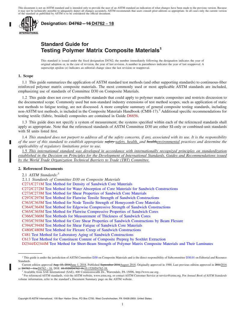 REDLINE ASTM D4762-18 - Standard Guide for  Testing Polymer Matrix Composite Materials