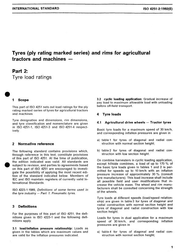 ISO 4251-2:1992 - Tyres (ply rating marked series) and rims for agricultural tractors and machines