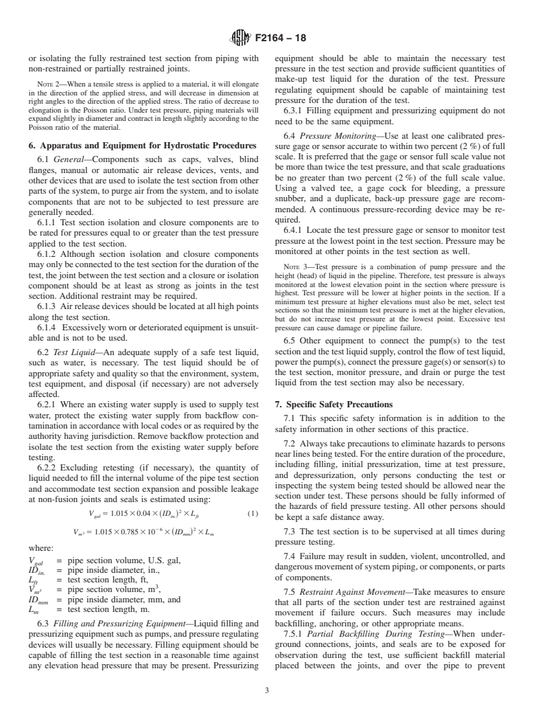 ASTM F2164-18 - Standard Practice for  Field Leak Testing of Polyethylene (PE) and Crosslinked Polyethylene  (PEX) Pressure Piping Systems  Using Hydrostatic Pressure