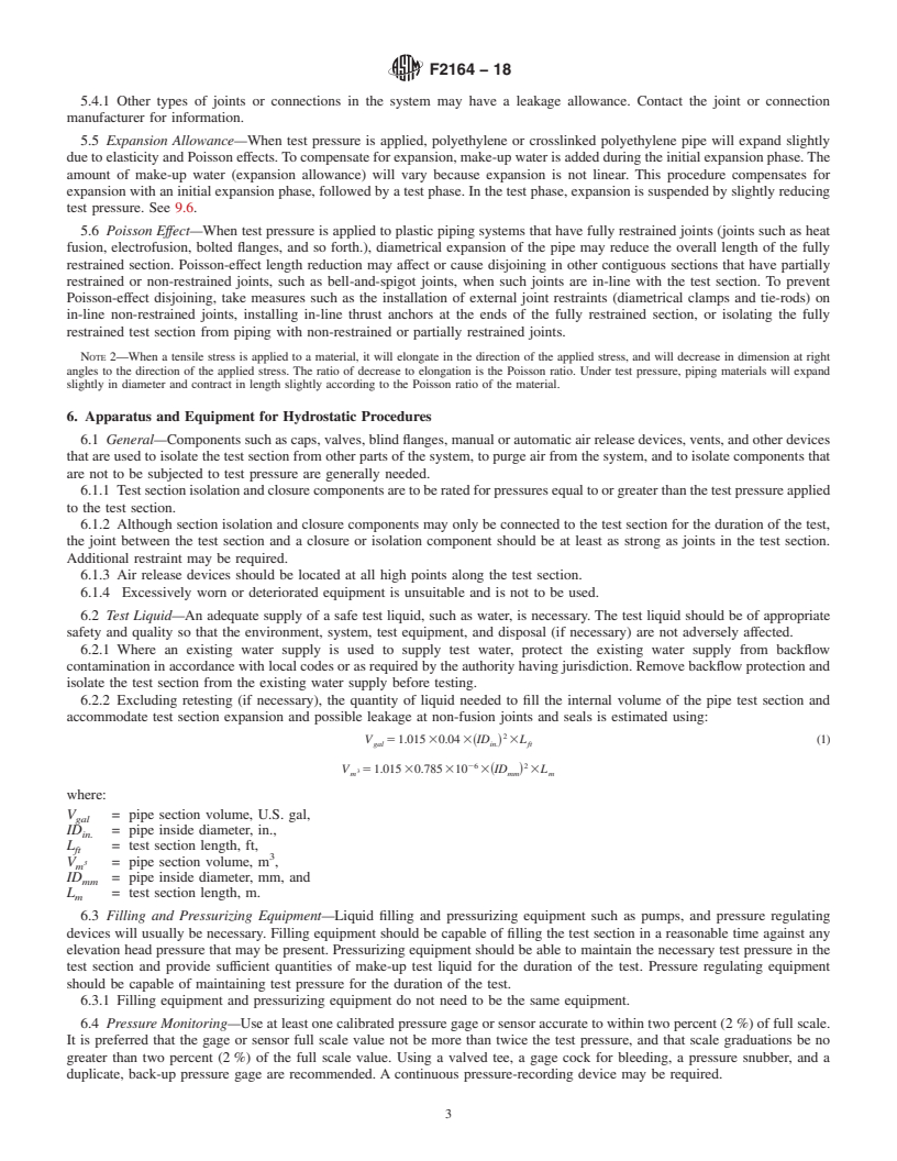 REDLINE ASTM F2164-18 - Standard Practice for  Field Leak Testing of Polyethylene (PE) and Crosslinked Polyethylene  (PEX) Pressure Piping Systems  Using Hydrostatic Pressure