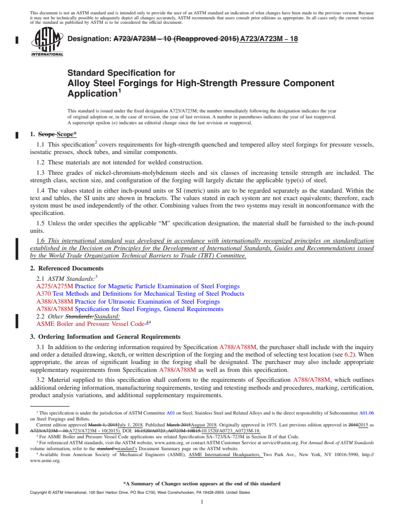 REDLINE ASTM A723/A723M-18 - Standard Specification for Alloy Steel Forgings for High-Strength Pressure Component Application