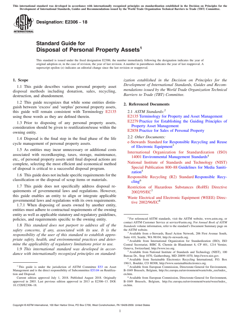 ASTM E2306-18 - Standard Guide for Disposal of Personal Property Assets