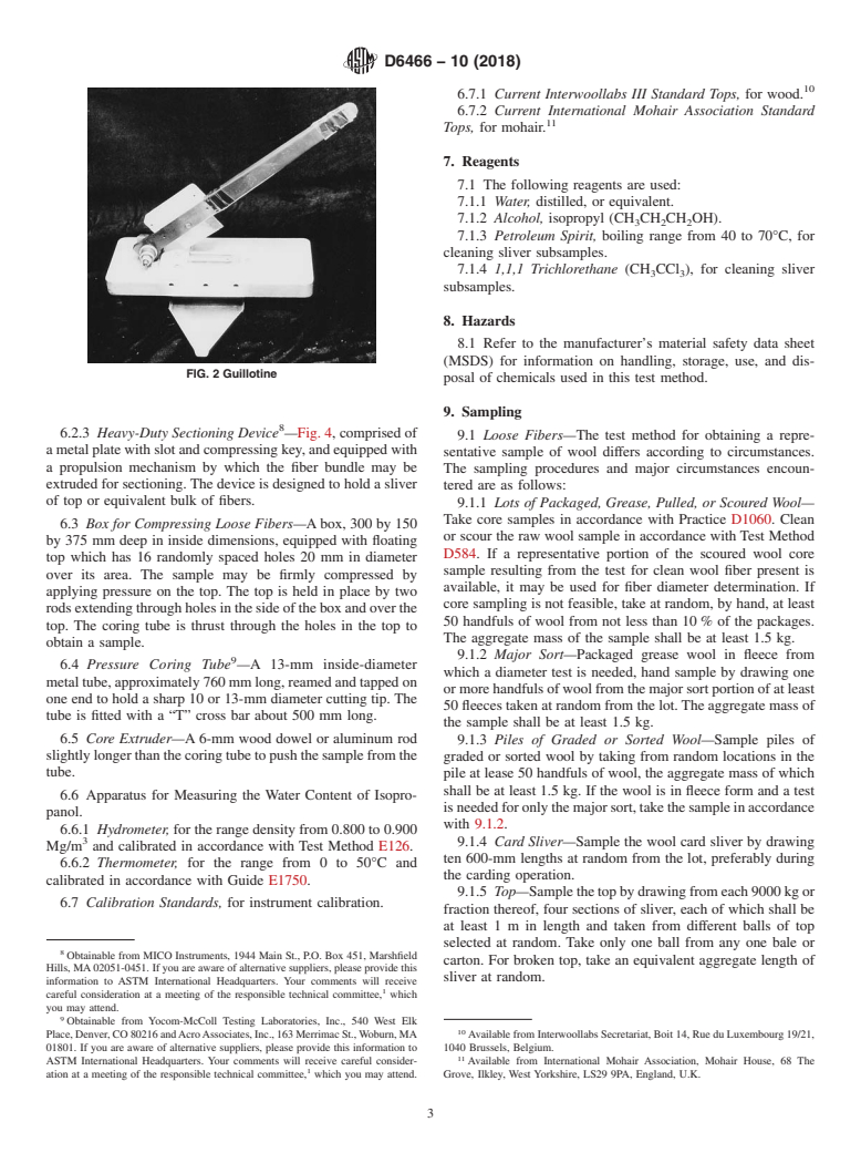 ASTM D6466-10(2018) - Standard Test Method for  Diameter of Wool and Other Animal Fibers By Sirolan-Laserscan  Fiber Diameter Analyser