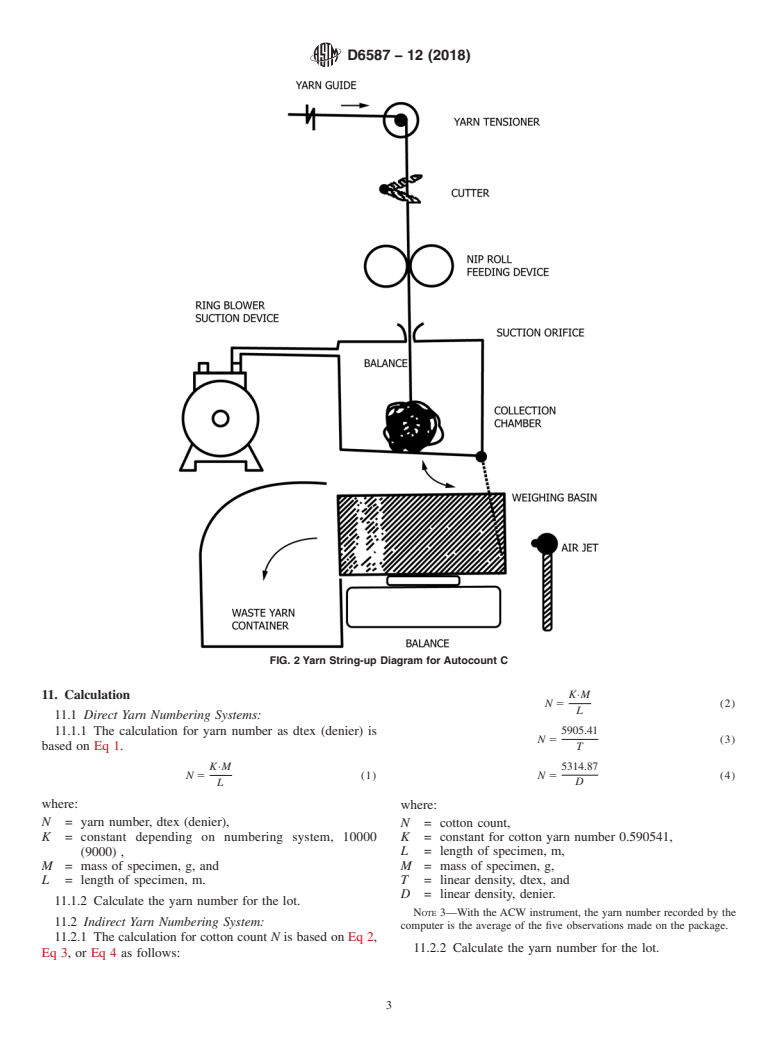 ASTM D6587-12(2018) - Standard Test Method for  Yarn Number Using Automatic Tester