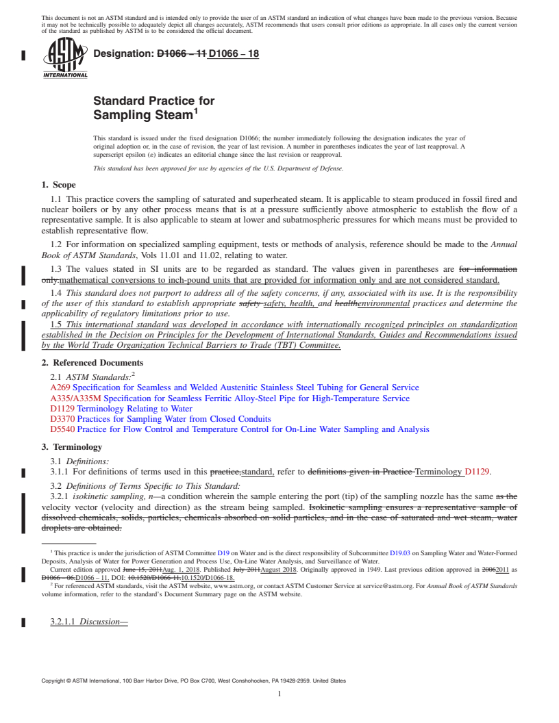 REDLINE ASTM D1066-18 - Standard Practice for  Sampling Steam