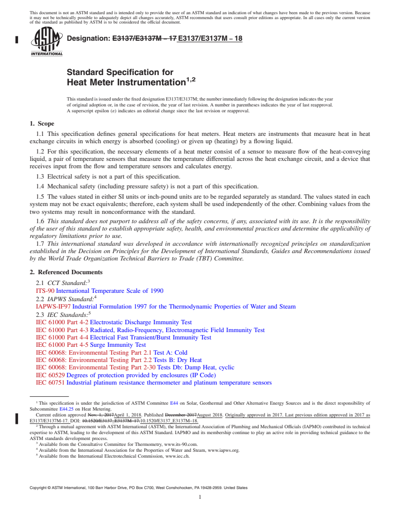 REDLINE ASTM E3137/E3137M-18 - Standard Specification for Heat Meter Instrumentation