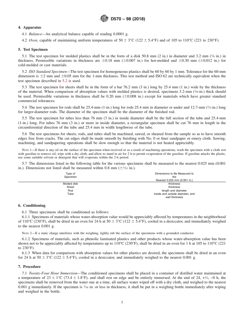 REDLINE ASTM D570-98(2018) - Standard Test Method for Water Absorption of Plastics