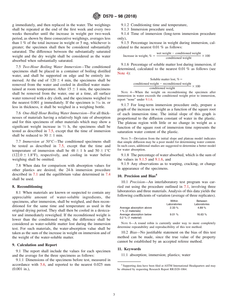 ASTM D570-98(2018) - Standard Test Method for Water Absorption of Plastics