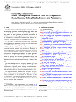 ASTM E2203-14(2018) ASTM E2203-14(2018) - Standard Specification for Dense Thermoplastic Elastomers Used for Compression Seals, Gaskets, Setting Blocks, Spacers and Accessories - Page 1 preview
